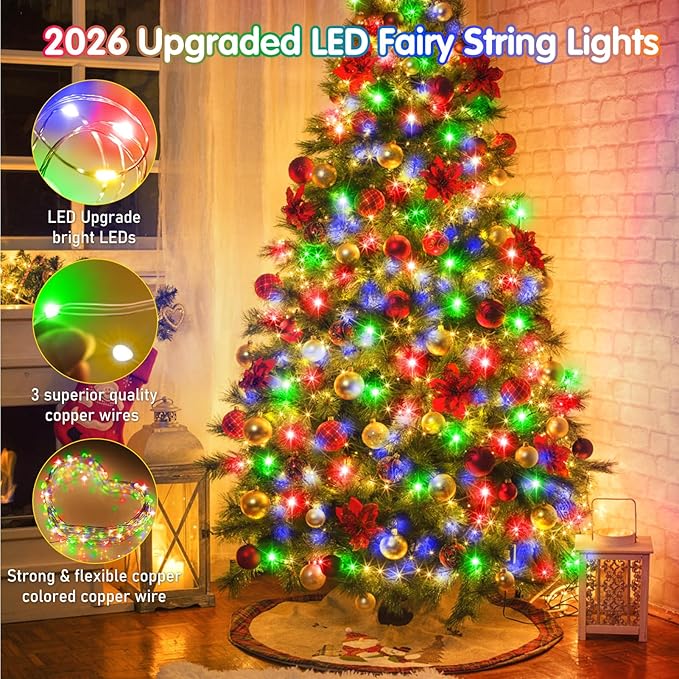 KNONEW 203FT 600 LED Outdoor Fairy Lights Plug in, Christmas Fairy Lights Outdoor Waterproof 8 Modes Memory Times for Wedding Bedroom Walls Garden Trees Decoration