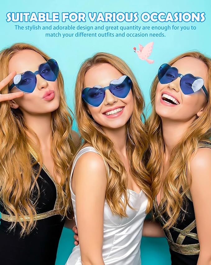 20 Pairs Heart Shaped Sunglasses Bulk, Colorful Rimless Fun Heart Sunglasses for Women Party Favors