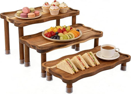 Tiered Serving Tray for Party, Acacia Wooden Cupcake Stand, Detachable Tiered Tray Stand, Stackable Dessert Table Display Set, Decorative Charcuterie Boards for Party, Wedding, Vendor Events