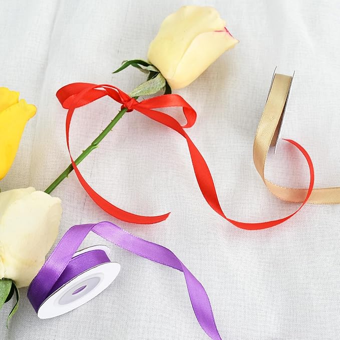 TONIFUL 16 Colors 80yds Satin Ribbon Rolls 3/8 Inch Thin Solid Fabric Ribbons for Gift Wrapping Invitation Floral Hair Balloons Bows Craft Sewing Party Wedding Birthday Decoration Bouquet(5yd/Roll)