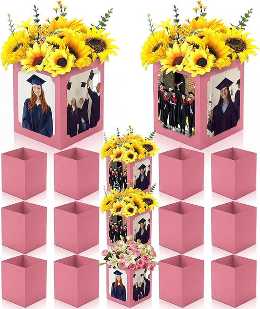 Spiareal 12 Pcs Graduation Box Centerpieces for Table 6/7 Inch Photo Display Congrats Grad Party Favor Gift College Picture Box Photo Props Frame for Graduation Table Decoration(Pink)