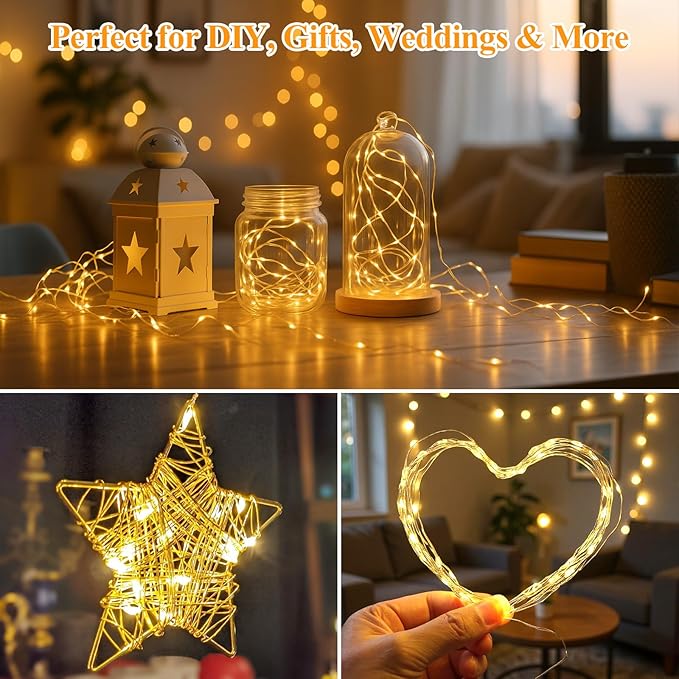 Lakumu 6-Pack Fairy Lights Battery Operated, 7FT 20 LED Waterproof Silver Wire Firefly Lights, Warm White Mini String Lights for Mason Jars DIY Bedroom Wedding Party Centerpiece Table Decor