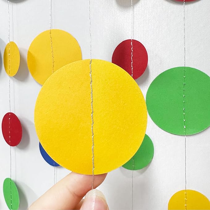 Mario Party Decorations Circle Dot Garland Red Blue Yellow Green Hanging Paper Polka Dot Streamer for Birthday Baby Shower Wedding Bridal Shower Carnival Circus Clown Fiesta Party Supplies