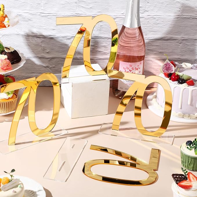 Threehoney Mirror Gold 70th Birthday Decorations for Men and Women Acrylic Anniversary Decorations Table Numbers Centerpieces for Birthday Party