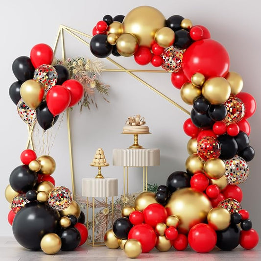 COKAOBE Red Black and Gold Balloons Garland Kit, 124pcs Red Black Metallic Gold Confetti Balloon Arch Kit for Wedding, Birthday Graduation Baby Shower Celebrations Anniversary Party Decorations