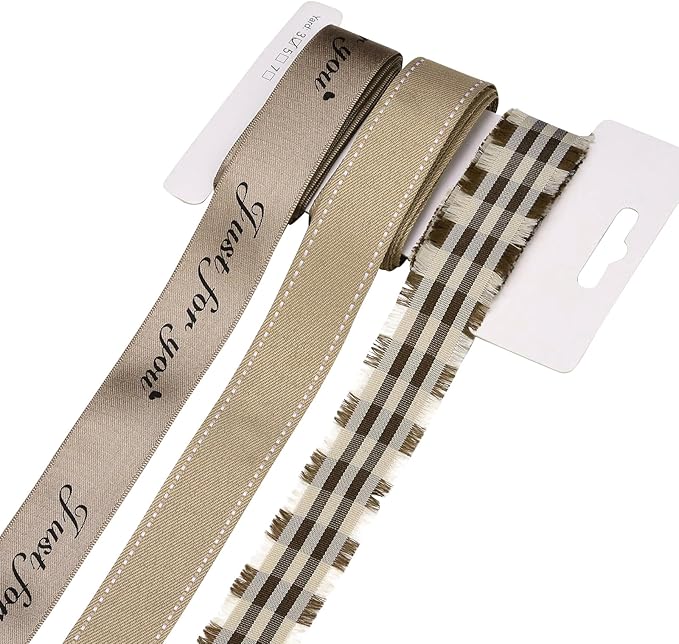 BEEFLYING 3 Styles Ginger Wire Edged Ribbons for Gift Wrapping, 25~28mm×2.7m Satin Ribbons Spring Ribbons for Wedding Party Decoration Hair Bows Flower Designs Sewing and Craft, 9 Yards