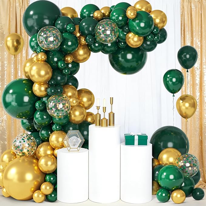 Ouddy Party 149Pcs Green and Gold Balloon Garland Kit Different Sizes 18 12 10 5Inch, 6Pcs 18” Metallic Green Gold Confetti for Graduation Balloons Class of 2026 Decorations Birthday Party Decor
