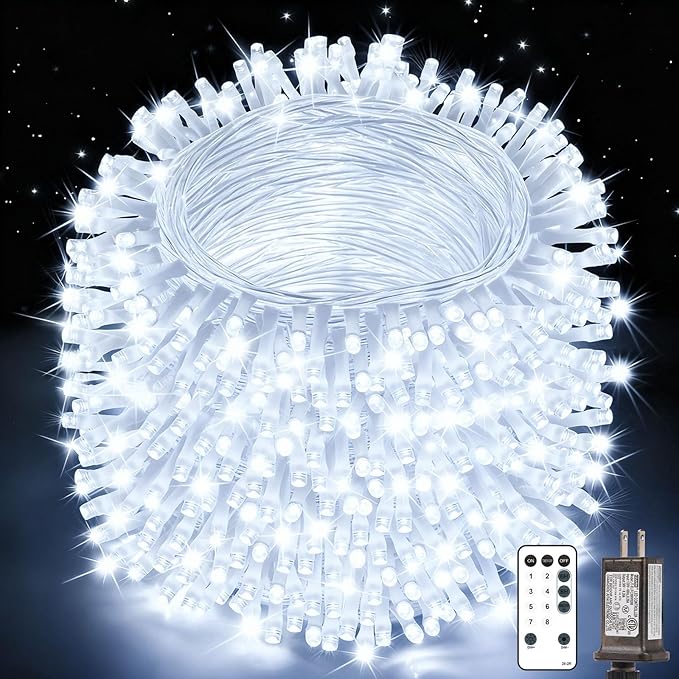 Christmas Lights String Outdoor Indoor, Xmas Tree Decorations Lights, Plug in Twinkle Fairy Light with Remote Timer Dimmable for Room Yard Holiday Party Wedding Decor (Cold White, 403FT 1200 LED)