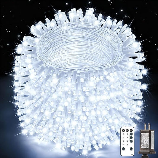 Christmas Lights String Outdoor Indoor, Xmas Tree Decorations Lights, Plug in Twinkle Fairy Light with Remote Timer Dimmable for Room Yard Holiday Party Wedding Decor (Cold White, 403FT 1200 LED)