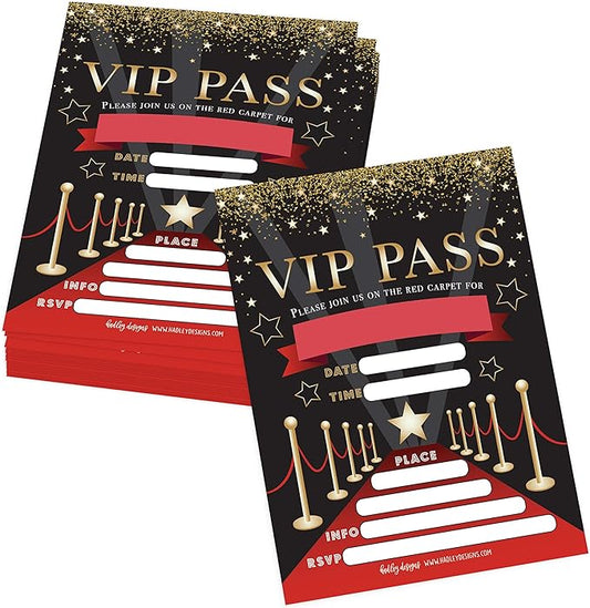 Hadley Designs Kids Birthday Invitations For Boys and Girls VIP Theme - 25 Movie Birthday Party Invitations For Boys, VIP Invites For Girls, Cute Popcorn Party Supplies, Made In USA