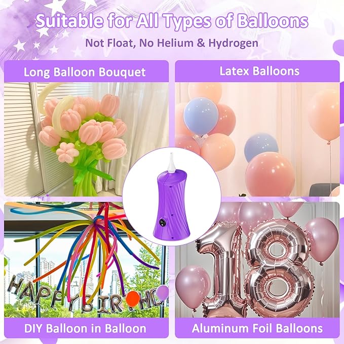 Balloon Pump Electric Balloon Pump Air Balloon Pump Balloon Blower Machine Portable Long Animal Blower Machine Blue/Orange/Pink/Purple Electric Balloon Pump Inflator for Party/Wedding/Birthday Decor