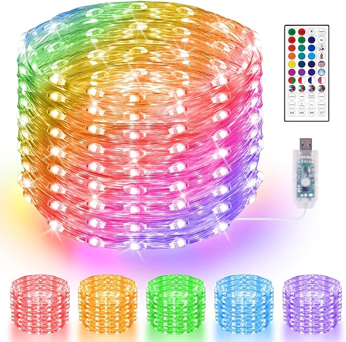 65.6FT 200LEDs Fairy Lights with Remote, 196 Modes 24 Color Changing Timer Dimmable Adjustable Speed IP65 Waterproof Fairy Lights Plug in for Tree Party Wedding DIY Festival Bedroom Chairs Decoration