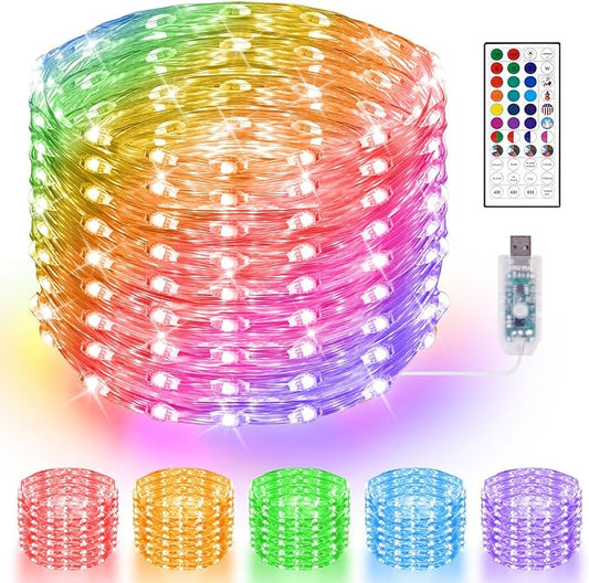 65.6FT 200LEDs Fairy Lights with Remote, 196 Modes 24 Color Changing Timer Dimmable Adjustable Speed IP65 Waterproof Fairy Lights Plug in for Tree Party Wedding DIY Festival Bedroom Chairs Decoration