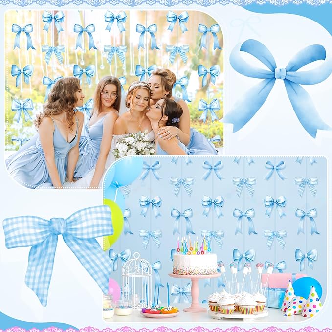 Daifunli 8 PCS Bow Decorations Bow Hanging Banners Garland Banners Paper Cutouts Ribbon Streamers for Birthday Bridal Engagement Bachelorette Wedding Party Decor (Blue)