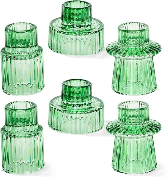 Homemory Colorful Glass Candle Holders,12 Pcs Green Tea Light Holders, Taper Glass Candlestick Holder, Votive Candle Holders for Tables Wedding Centerpieces, Shabbat, Home Decor, Christmas