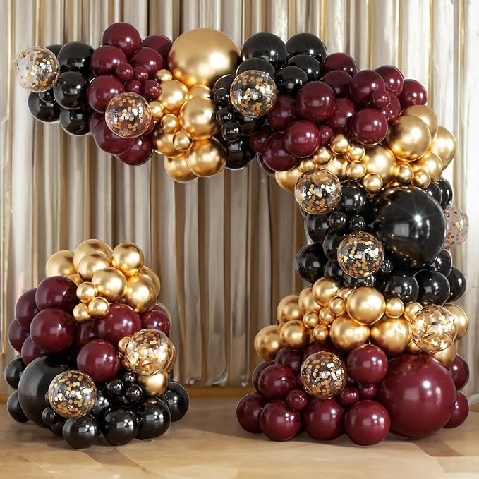 Burgundy Balloon Arch Garland Kit 164pcs Metallic Rose Gold Maroon Gold Balloons in Different Sizes for Baby Shower Valentines Day Bridal Shower Wedding Birthday Party Decorations