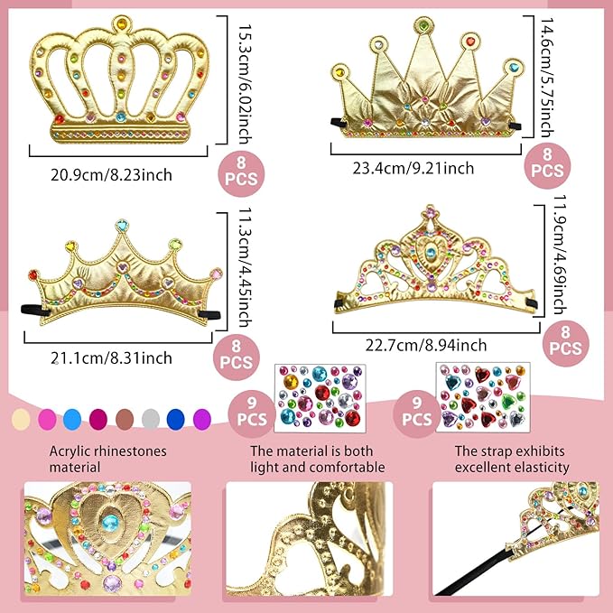 50 Pcs Foam Crowns Colorful Kids Princess Tiaras Crowns Bulk with 2 Styles DIY Diamond Sticker Making Kits for Kids Birthday Party Supplies