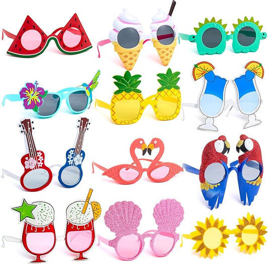 JOYIN 12 Pcs Hawaiian Luau Party Sunglasses, Summer Pool Party Decorations, Tropical Glasses for Girls Hawaiian Outfit, Cool Party Favors & Theme Supplies