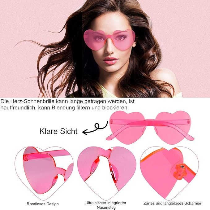 NACHLYNN 24 Pairs Sunglasses for Women - 12 Colors Rimless Heart Shaped Glasses for Party Favors