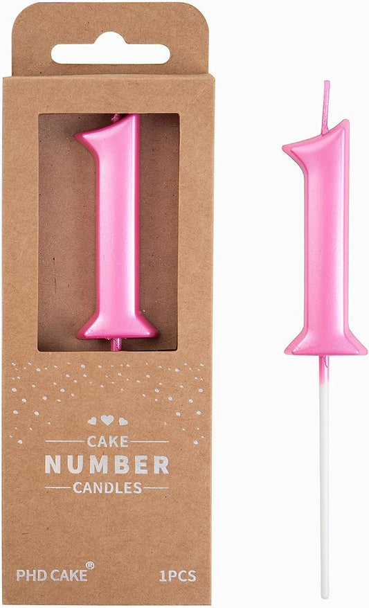 PHD CAKE 2.76 Inch Elegant Pink 1 Number Birthday Candles, Pink Number Candles, Cake Number Candles, Party Celebration