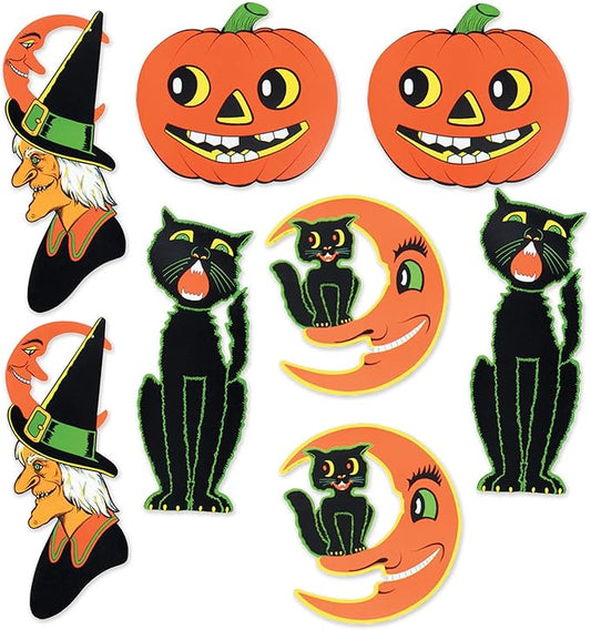 Beistle 8 Piece Retro Vintage Paper Halloween Decoration Cut Outs