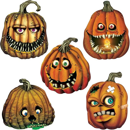 Beistle 5 Piece Paper Creepy Jack-O-Lantern Cut Outs, Halloween Party Decorations, Fall Décor, Made In USA Since 1900