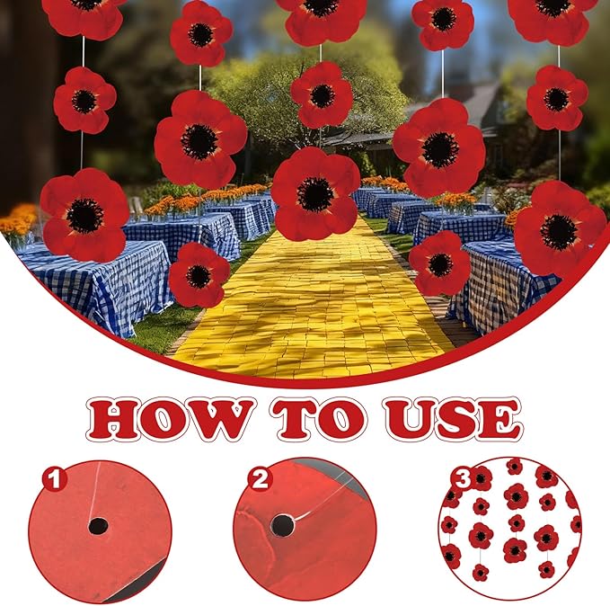 Preboun 20 Pcs Wizard Themed Party Decorations Red Poppy Flowers Hanging Garlands, Red Flower Hanging Banners Ceiling Poppy Cutouts Decor for Classroom Wizard Birthday Shower Party Favor