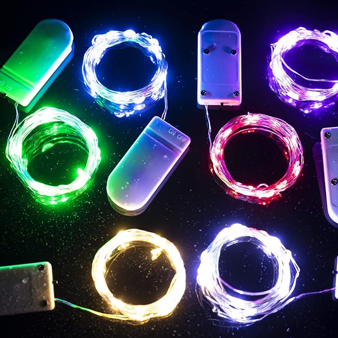 Brightown Valentine's Day 12 Pack Pink Led Fairy Lights Battery Operated String Lights Waterproof Silver Wire 7 Feet 20 Led Firefly Starry Moon Lights for DIY Wedding Party Bedroom