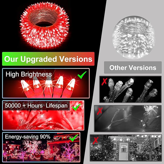 350LED Valentine Lights Indoor Outdoor, 90ft 12 Modes Red Valentines Day Decorations with Timer Dimmable, Waterproof Christmas Tree Lights for Xmas Patio Bedroom Yard Fence Balcony Garden Party Decor