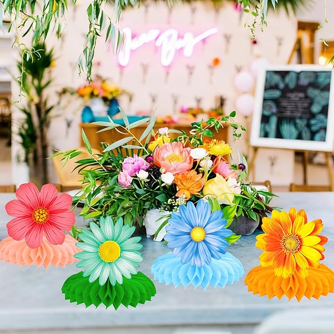 10pcs Summer Flower Honeycomb Centerpieces Multicolor Sunflower Daisy Table Decorations Floral Centerpiece Decor for Spring Summer Baby Shower Birthday Party Supplies
