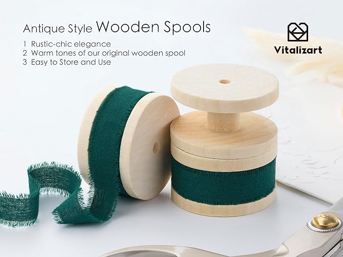 Vitalizart Green Cotton Ribbon Handmade Fringe 5/8" x 21 Yd Dark Green Pure Natural Cotton Ribbons for Gift Wrapping Wedding Invites Bridal Shower Bouquets Holiday Decor