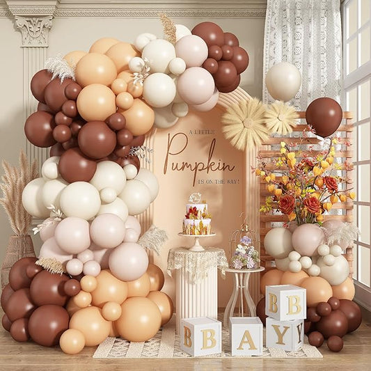 Brown Balloons Garland Arch Kit, Retro Brown Nude Balloons Arch, Tan Ivory Balloon, Burnt Orange White Sand Balloon for Thanksgiving Fall Autumn Pumpkin Neutral Baby Shower Birthday Party Decorations