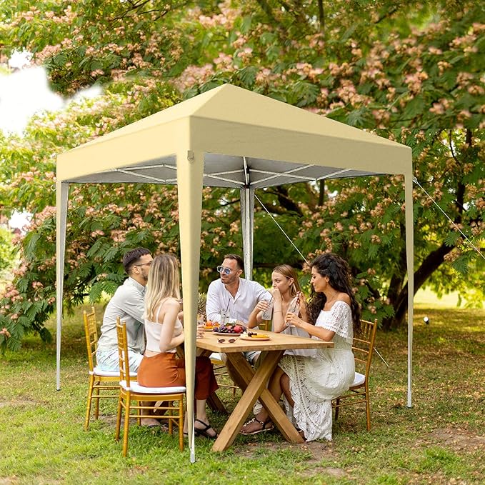 VINGLI 6.5x6.5 Pop Up Canopy Tent with Sidewalls, Outdoor Gazebo Canopy Tent, Patio Event Tents Outdoor Event Shelter for Parties (Khaki)