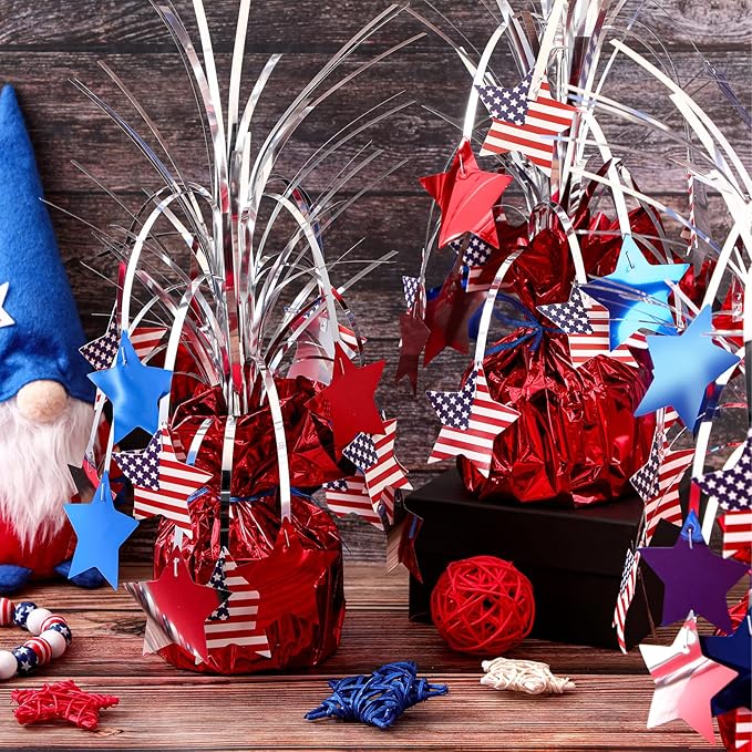 Canlierr 4 Pcs 4th of July Table Decorations, Patriotic Metallic Foil Spray Star Centerpiece for 250th Anniversary, Red White and Blue USA Flag Decor for Memorial Day, Independence Day, Party Supplies