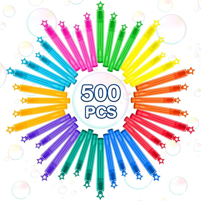 500 Pcs Mini Bubble Wands in 10 Colors, Bulk Party Favors for Kids, Themed Birthday, Christmas, New Year, Valentine, Carnival, School Classroom Prizes for Boys & Girls, Ideal Goodies Bags Stuffers
