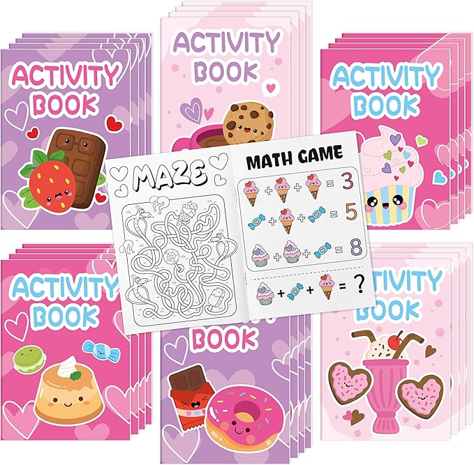 Desserts Theme Activity Books for Kids - 24Pcs Desserts Mini Games Coloring Book Set Bulk Mazes Word Search Word Scramble Games for Birthday Party Goodie Bags Stuffers School Classroom Favors