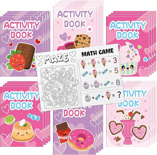 Desserts Theme Activity Books for Kids - 24Pcs Desserts Mini Games Coloring Book Set Bulk Mazes Word Search Word Scramble Games for Birthday Party Goodie Bags Stuffers School Classroom Favors