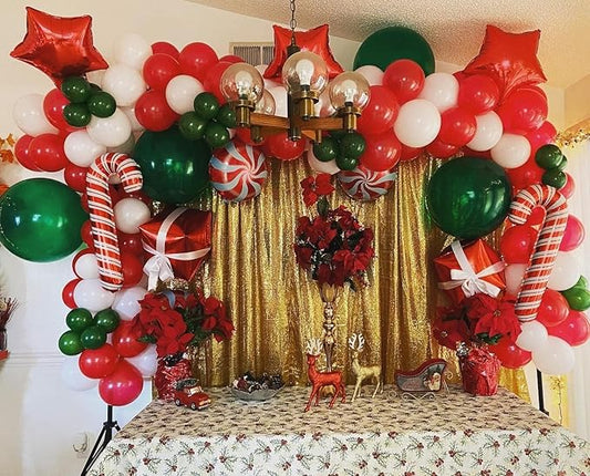Leesoot Christmas Balloons Arch Decorations 113pcs Red Green White Balloons for Party Gift Star Candy Cane Balloons Indoor Outdoor Decor Christmas Balloon Garland Arch Kit