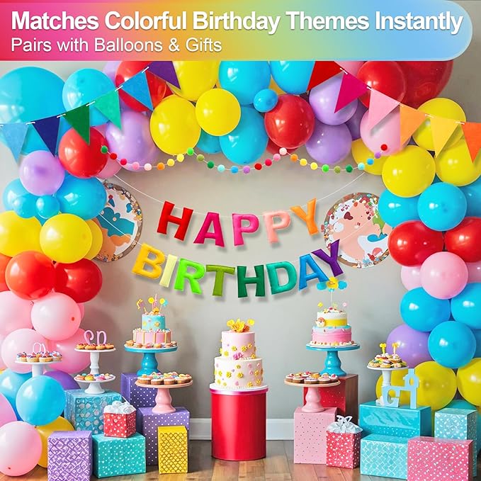Pre-Strung Happy Birthday Banner & Felt Garland Set - Colorful Birthday Decorations for Women Men Boys Girls | Reusable Party Supplies for Indoor & Outdoor