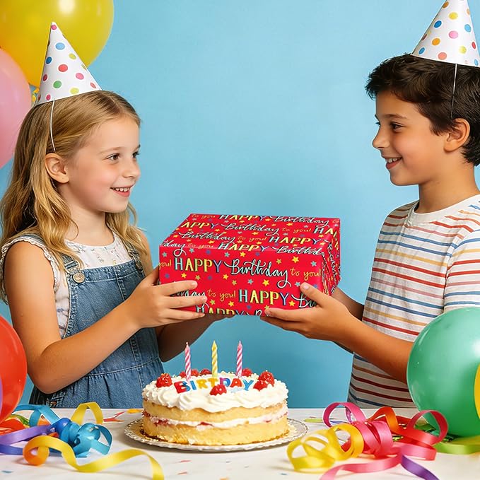 WRAPAHOLIC Birthday Wrapping Paper Roll - 3 Mini Rolls - 17 Inch x 120 Inch Per Roll - Gift Box and Happy Birthday Wrapping Paper for Boys Girls Kids, Baby Shower