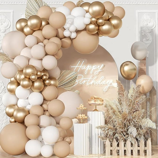 Sand White Gold Balloons Garland Arch Kit-106pcs Cream White Metallic Gold Nude Balloons for Boho Neutral Baby Shower Bridal Wedding Birthday Engagement Anniversary Decoration