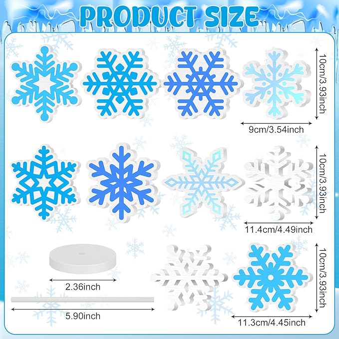 Geelin 10 Pcs Wooden Snowflake Table Decor Winter Decoration Snowflakes Table Centerpiece Standing Snowflakes Tabletop Signs Tabletop Gift for Winter Holiday Wonderland Home Desk Party Decoration