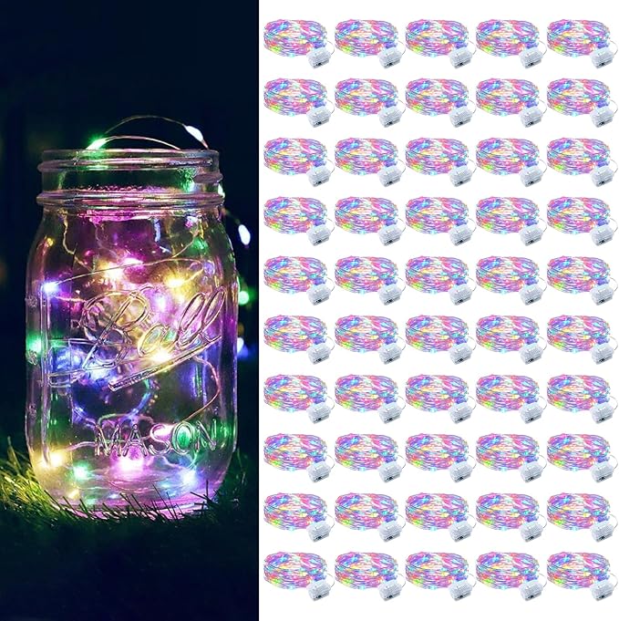 50 Pack Fairy Lights Battery Operated, 7FT 20 Mini LED Fairy Lights Silver Wire Twinkle Lights for DIY, Parties, Wedding, Bedroom, Christmas Decoration (Multi-Colored)