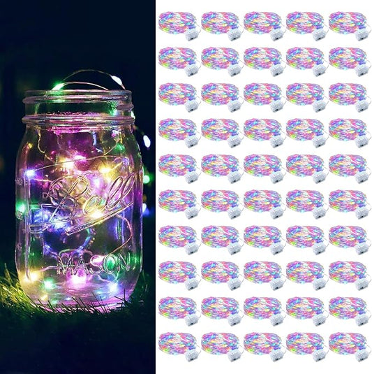 50 Pack Fairy Lights Battery Operated, 7FT 20 Mini LED Fairy Lights Silver Wire Twinkle Lights for DIY, Parties, Wedding, Bedroom, Christmas Decoration (Multi-Colored)