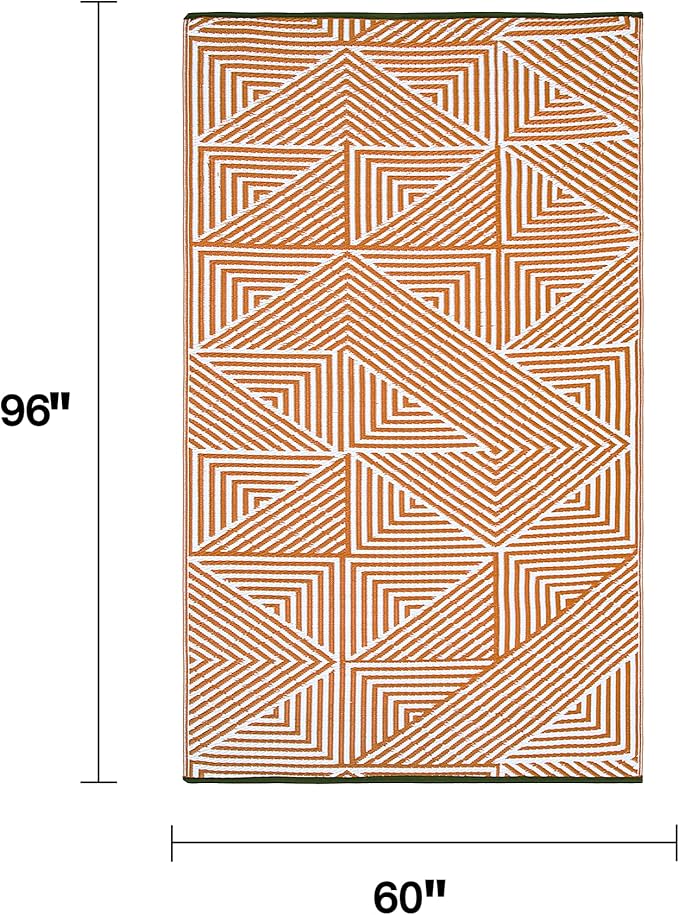 Fab Habitat Outdoor Rug - Waterproof, Fade Resistant, Crease-Free, Reversible - Premium Recycled Plastic - Modern Geometric - Patio, Porch, Deck, Balcony - Tokyo - Burnt Orange - 5 x 8 ft