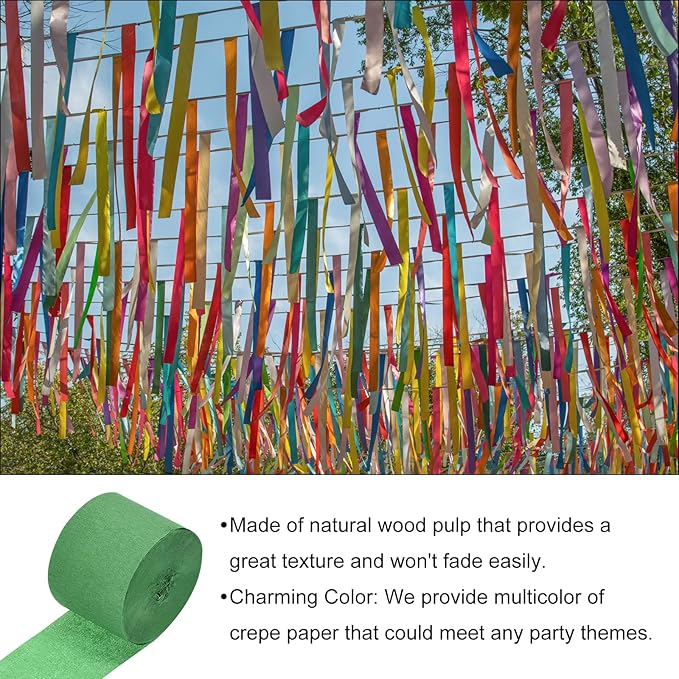 Crepe Paper Roll, Deep Green Crepe Paper Streamers Sheets, [for Party Streamer Decorations, Birthday Party] - 1.8 Inch x 82 ft / 2 Roll