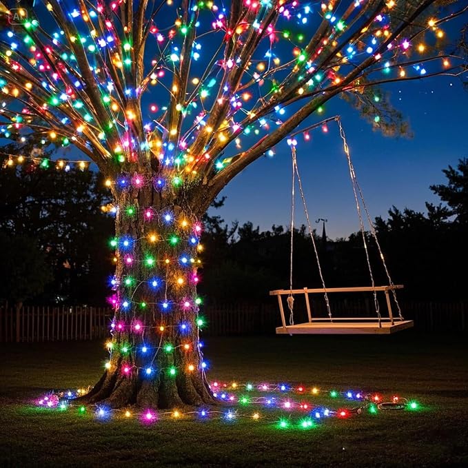 Christmas Lights Outdoor Waterproof 100ft 300 LED String Lights Indoor 8 Modes Clear Wire, Plug in Colorful Twinkle Fairy Light for Bedroom Wedding Party Decorations