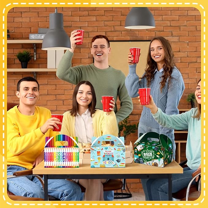 Dunzoom 24 Pcs Back to School Party Favor Boxes First Day of School Gift Goodie Candy Cookie Treat Boxes with Handles for Classroom New Semester Favors Party Supplies