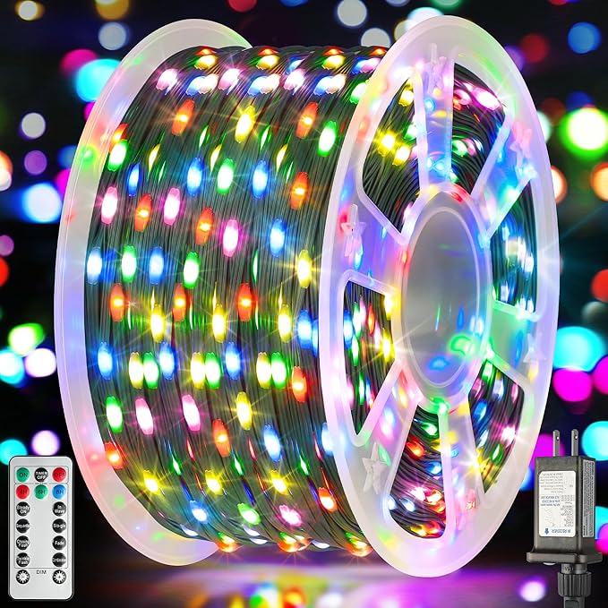 Larkvue 492FT 1500 LEDs String Lights with Remote, Dimmable 8 Modes Timer & Memory Function Fairy Rope Lights for Christmas Holiday Party-Multicolor