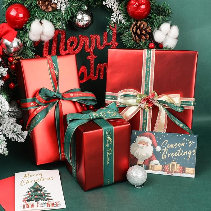 NESCCI Matte Metal Red Wrapping Paper, Solid Color Paper,Gift Wrapping Paper,Perfect for Wedding,Valentine's Day,Birthday, Christmas,Baby Shower,DIY Bouquet (17 Inches X 32.8 Feet)